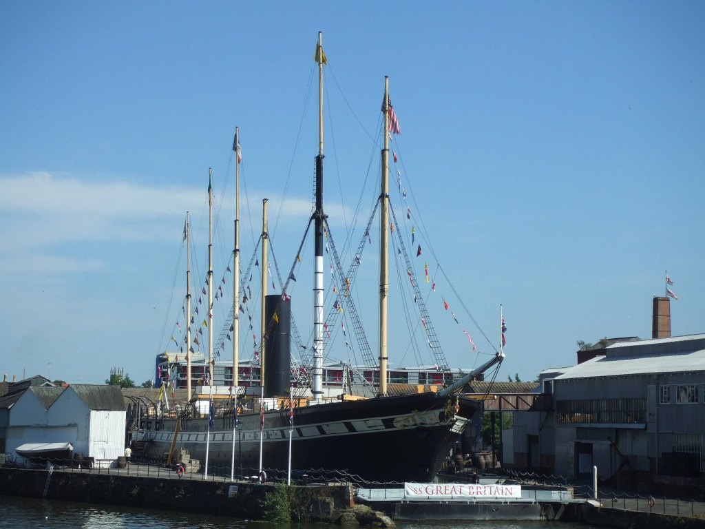 SS Great Britain in the Great Western Dock, Bristol, where she was built and where she has been displayed since 1970