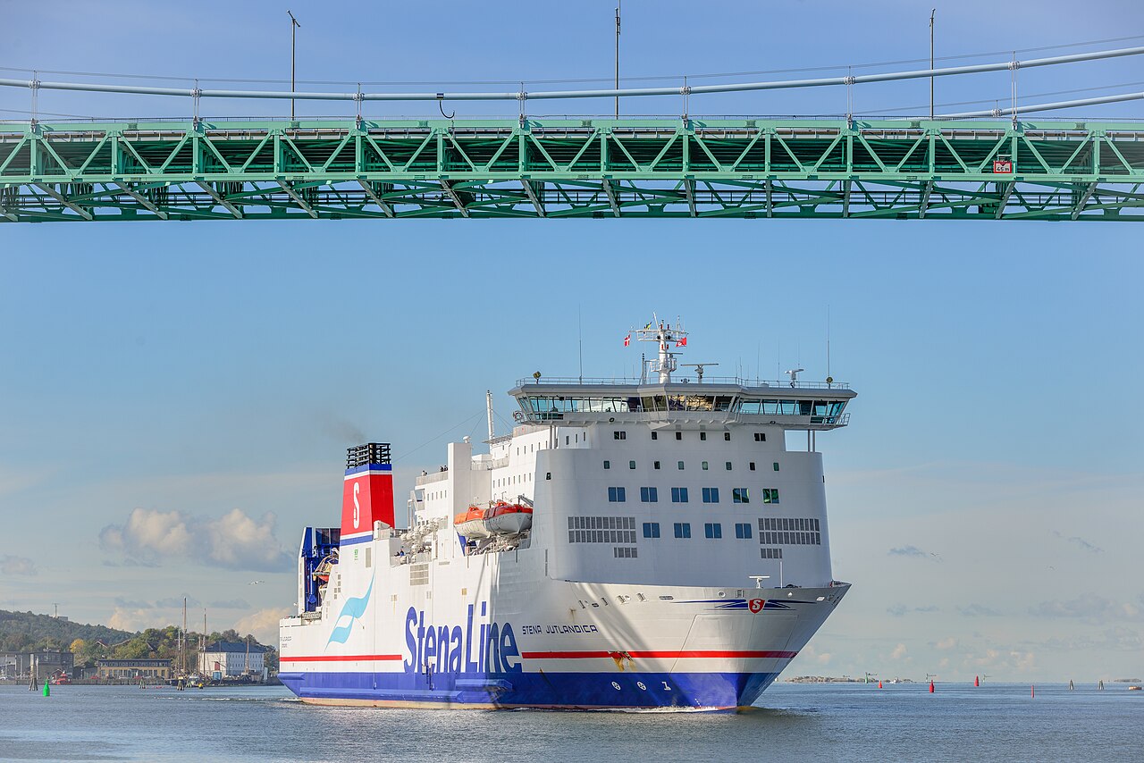 Ferry Stena Jutlandica arriving at Gothenburg beneath the Älvsborg Bridge